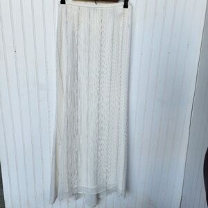 JR Nites Caliendo Womens Evening Skirt Maxi Ivory White Gold Stripe Long Sz 6